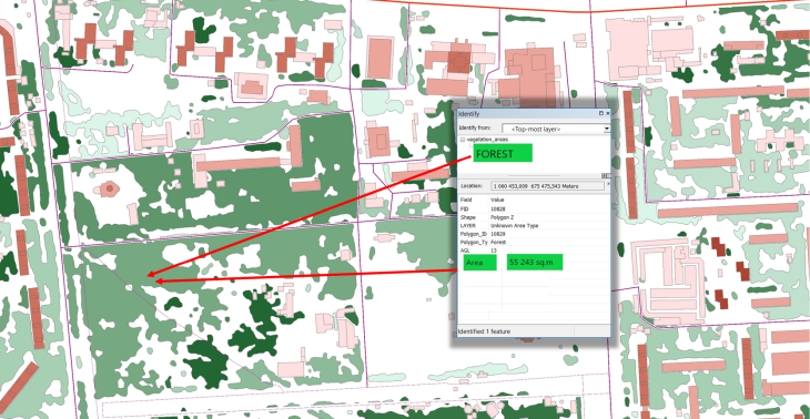 Vegetation vector map with attributes