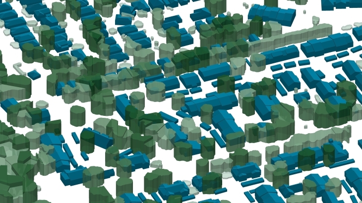 3D buildings and 3D trees for solar energy calculation